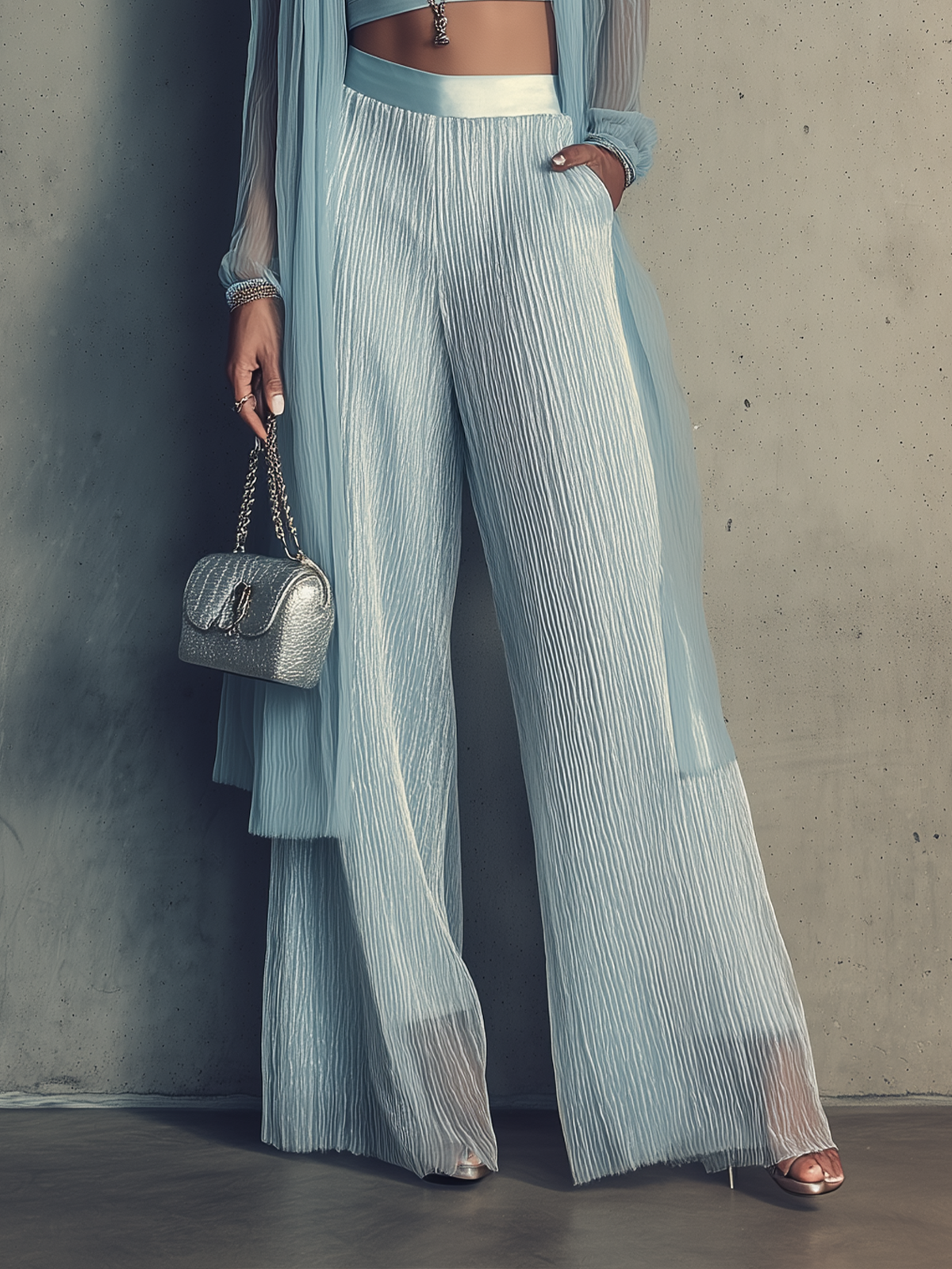 Aurora | Set Satin & Chiffon Azul Cielo