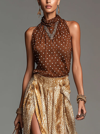 Valentina | Conjunto Halter Lunares y Falda Maxi Cruzada