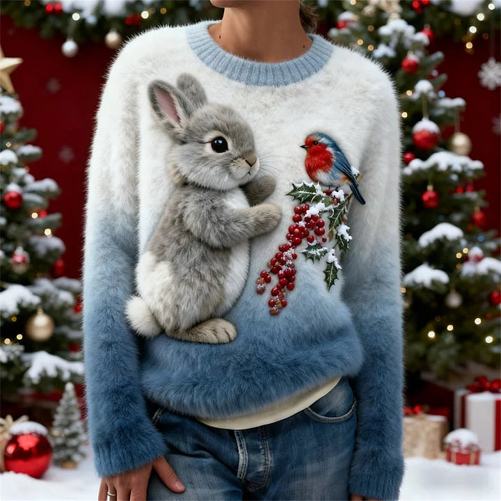 Suzette | Jersey de Peluche Navideño con Bordado 3D de Conejo