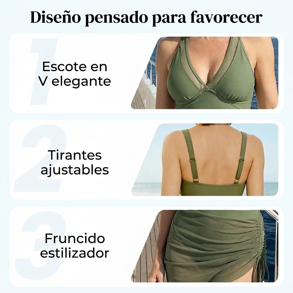 Selene | Bikini moldeador con falda drapeada elegante