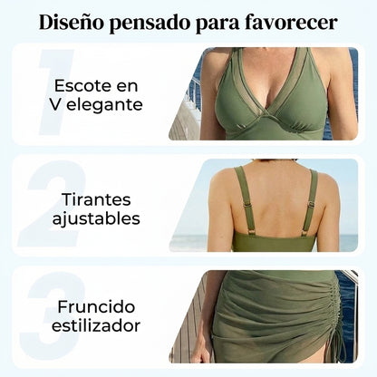 Selene | Bikini moldeador con falda drapeada elegante