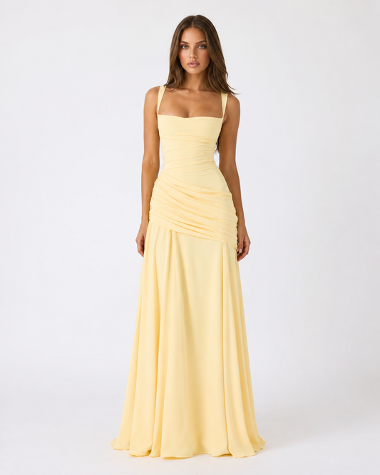 Enie | Vestido Maxi Elegante con Escote Cuadrado