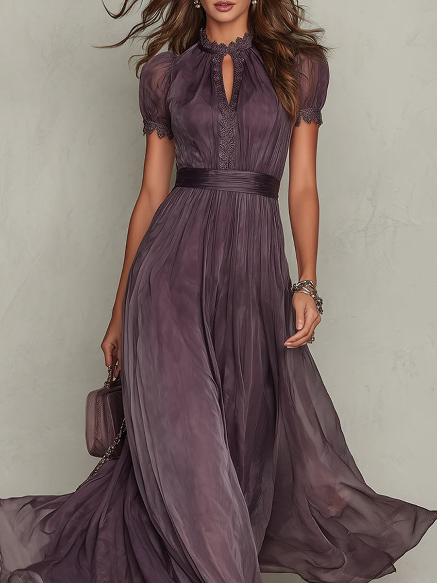 Flavia | Vestido largo de chiffon con escote lágrima