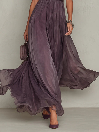 Flavia | Vestido largo de chiffon con escote lágrima