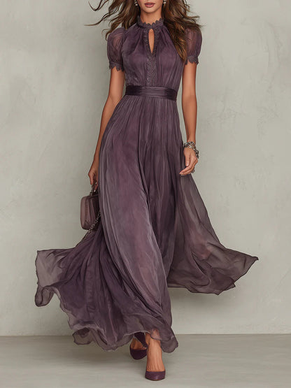 Flavia | Vestido largo de chiffon con escote lágrima