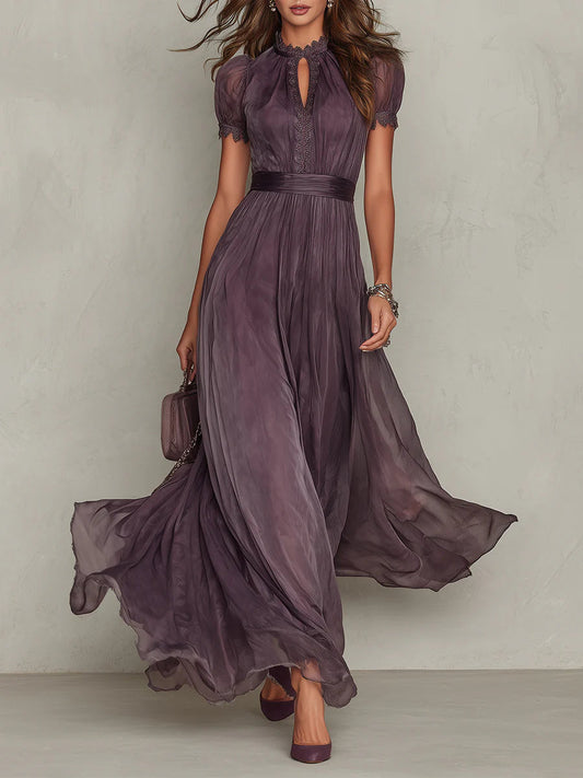 Flavia | Vestido largo de chiffon con escote lágrima