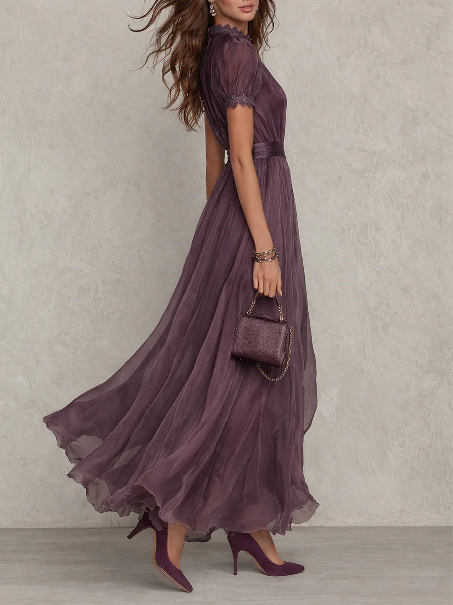 Flavia | Vestido largo de chiffon con escote lágrima