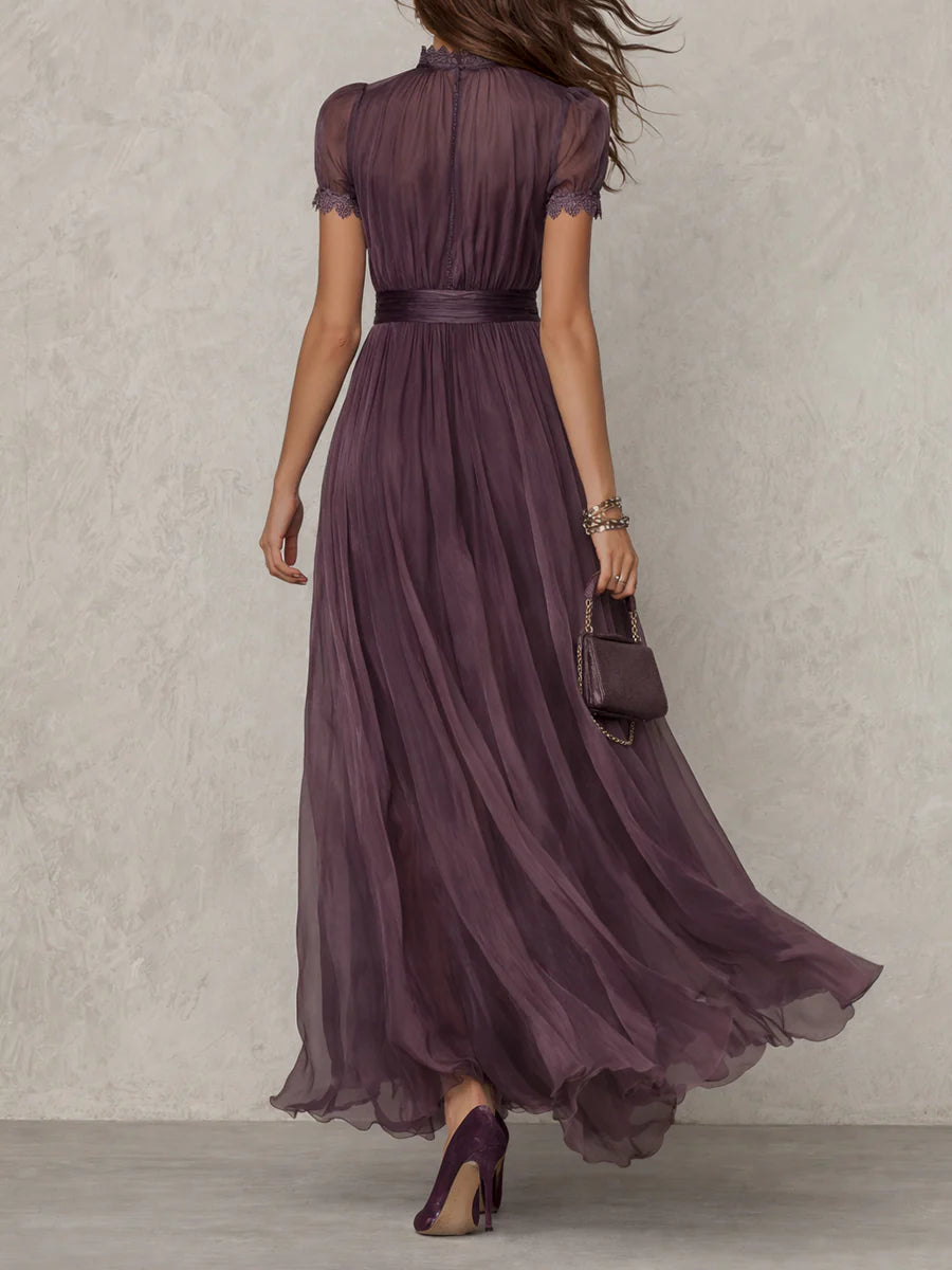 Flavia | Vestido largo de chiffon con escote lágrima