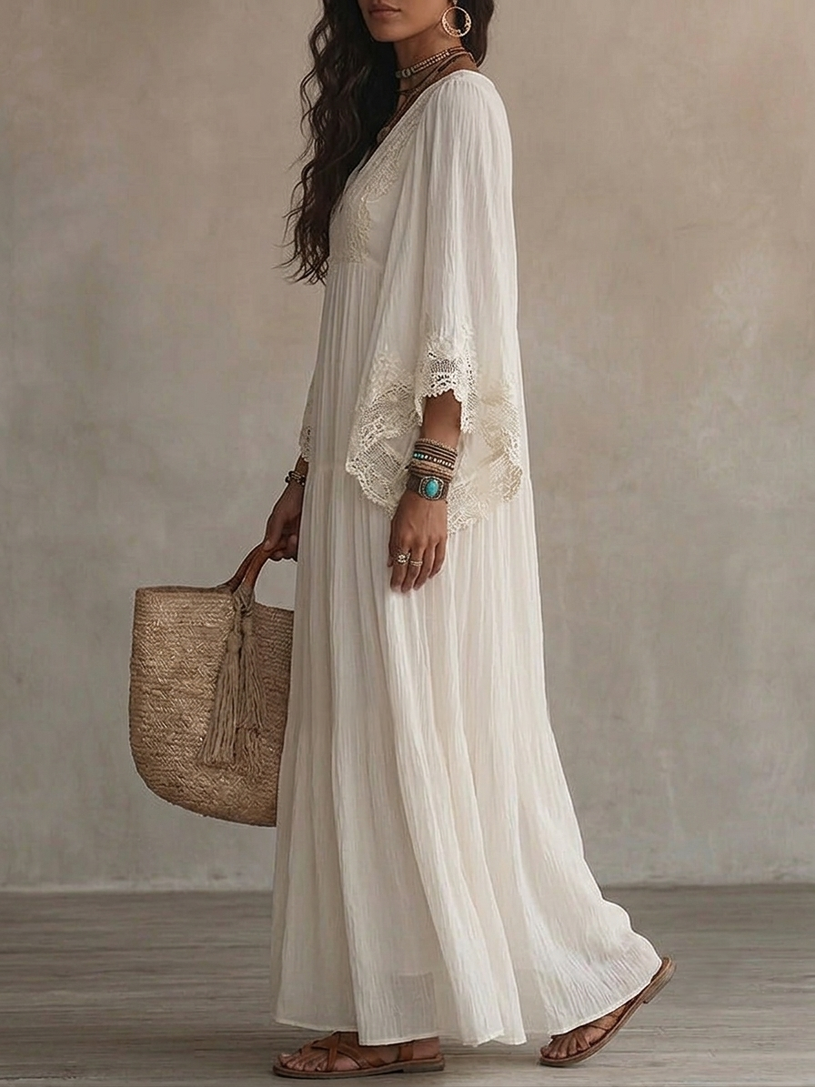 Celeste | Vestido Largo de Chifón con Encaje