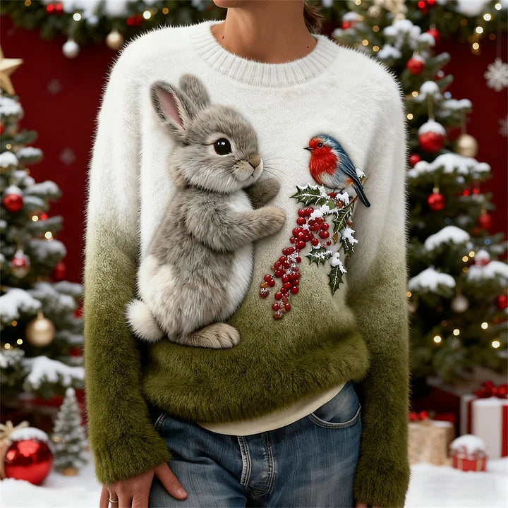Suzette | Jersey de Peluche Navideño con Bordado 3D de Conejo