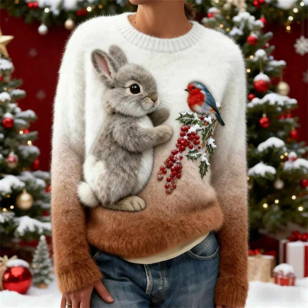 Suzette | Jersey de Peluche Navideño con Bordado 3D de Conejo